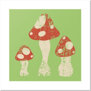 Simple Mushrooms Distressed Posters and Art